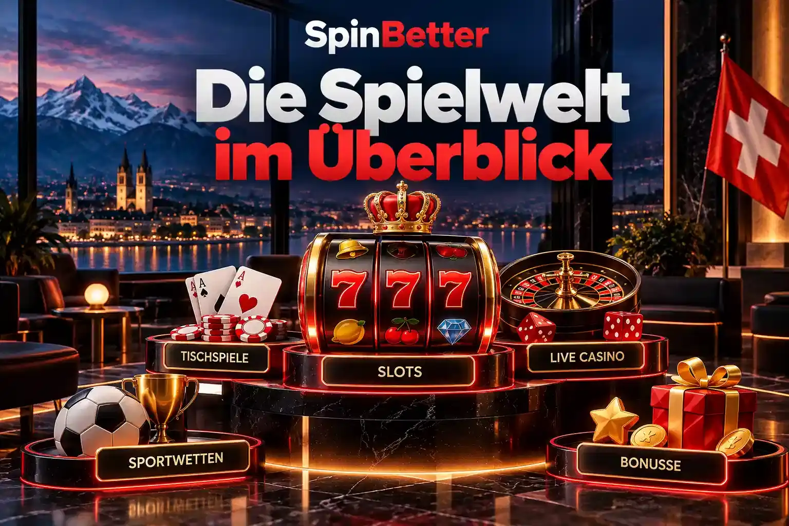 Spielwelt im Überblick mit Slots, Karten und Roulette im SpinBetter Casino