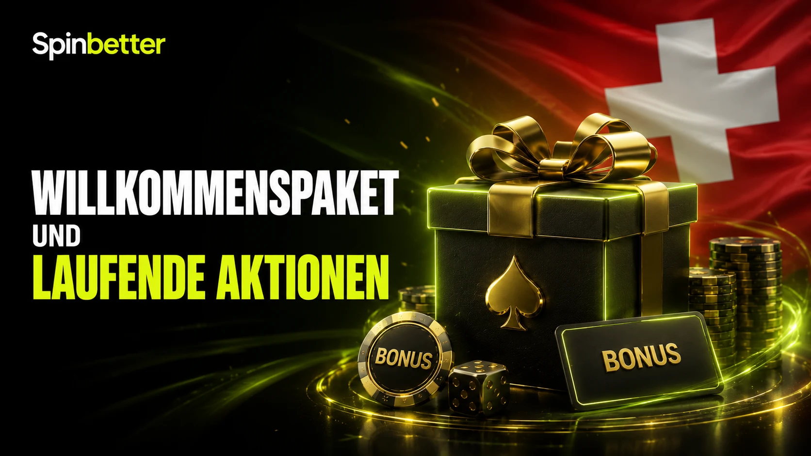 Willkommenspaket und laufende Aktionen: Geschenkbox mit Bonus-Symbolen bei SpinBetter